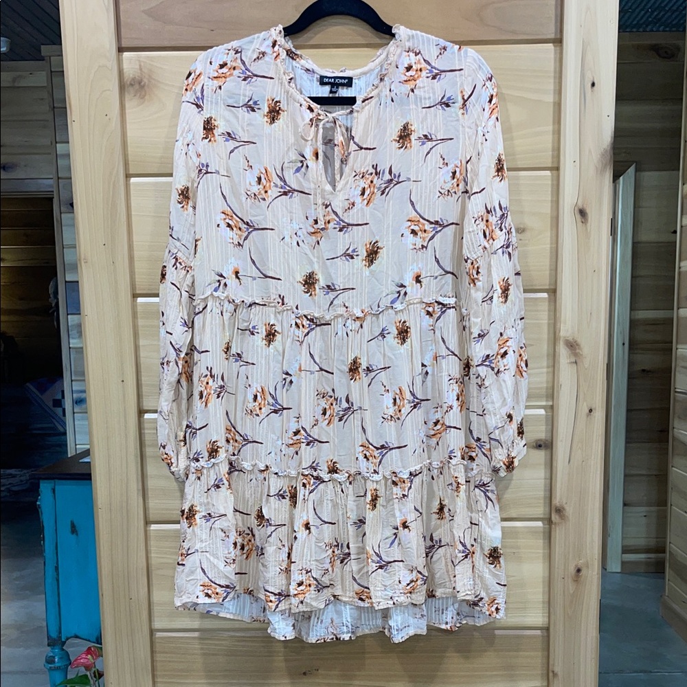 Dear John Cream and Orange Floral Mini Dress